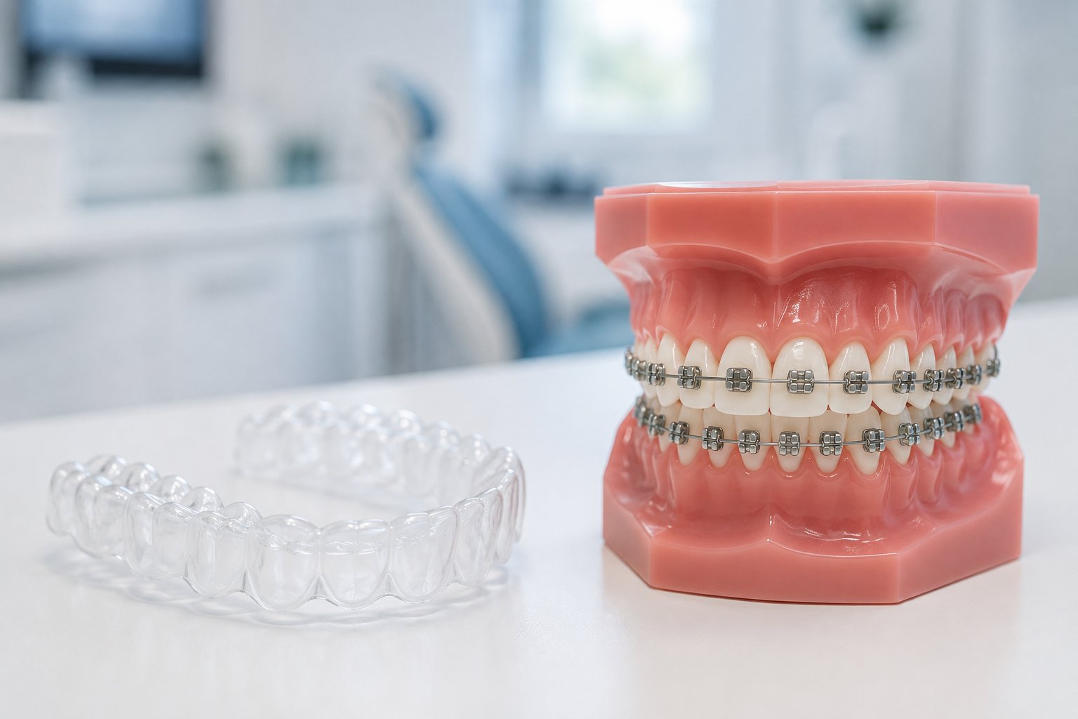 Alineadores transparentes y brackets dentales